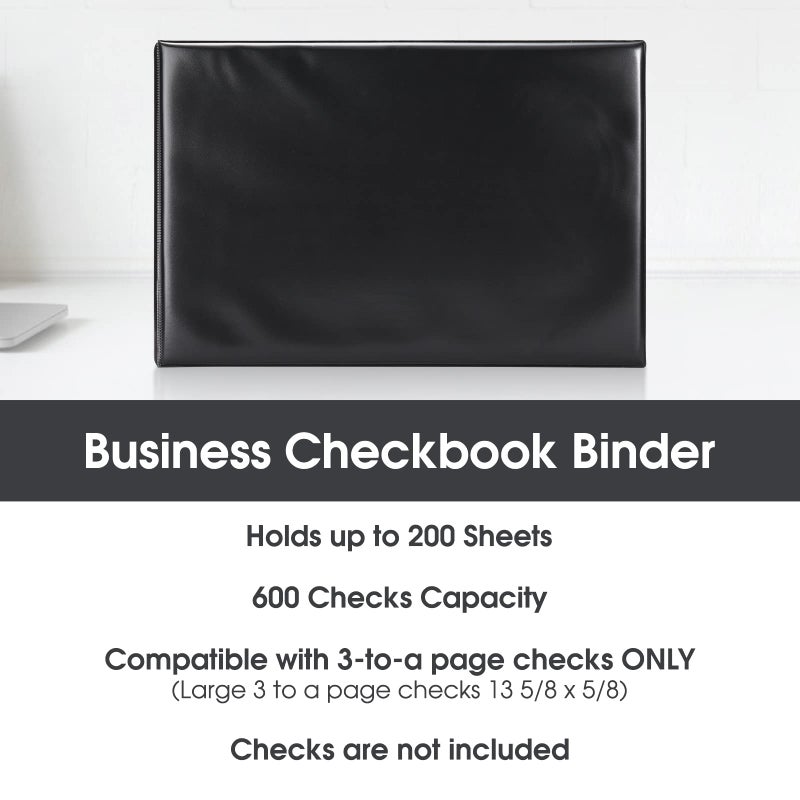 Pacific Mailer 7 Ring Business Check Book Binder, 600 Checks Capacity for 9" x 13" Sheets, PU Leather Checkbook Holder with Zip Pouch - Image 3